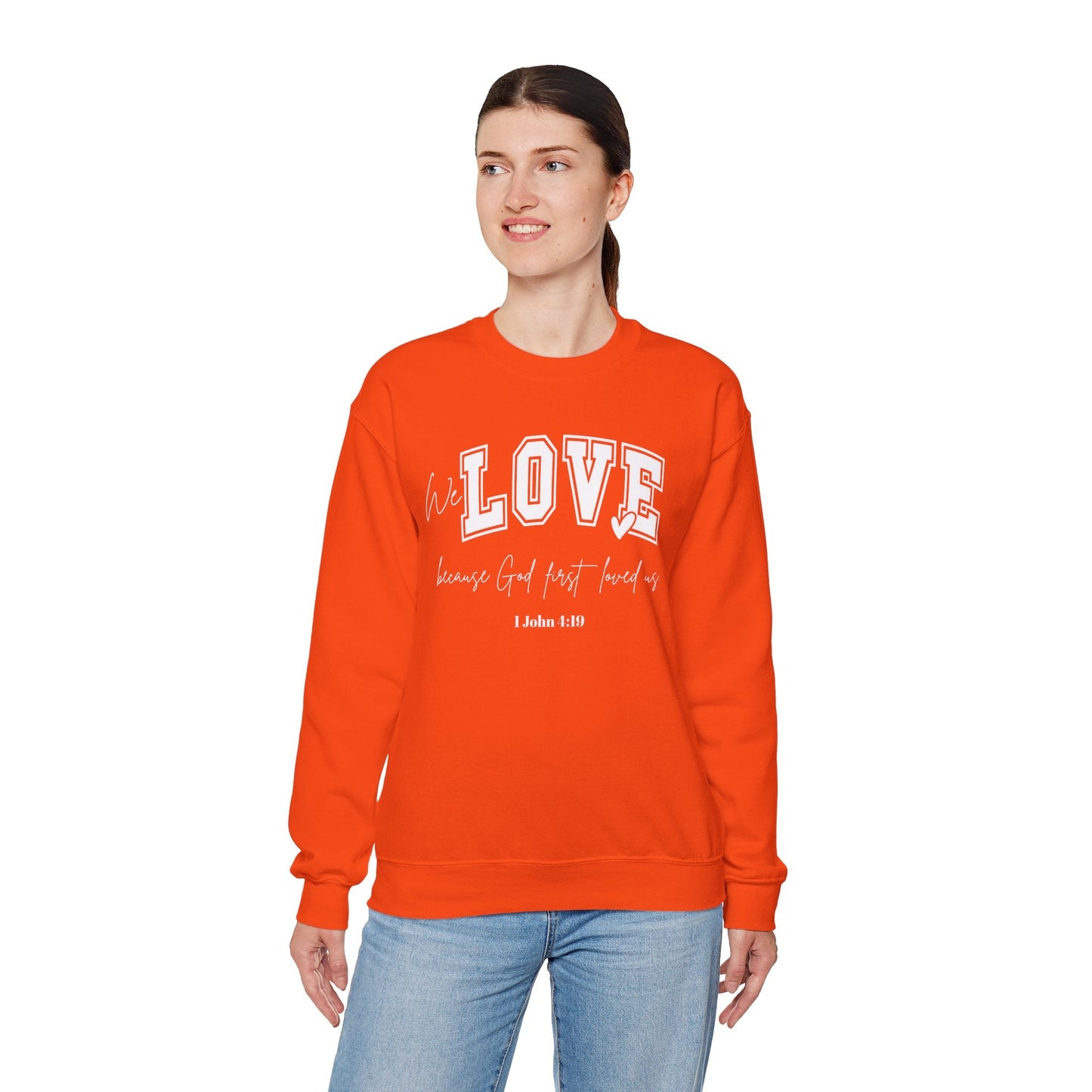 We Love Because God Love Us Unisex Heavy Blend™ Crewneck Sweatshirt – Faith-Inspired Gift for Comfort and Style