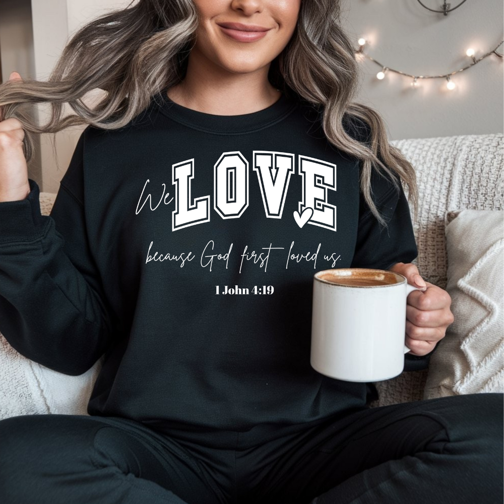We Love Because God Love Us Unisex Heavy Blend™ Crewneck Sweatshirt – Faith-Inspired Gift for Comfort and Style