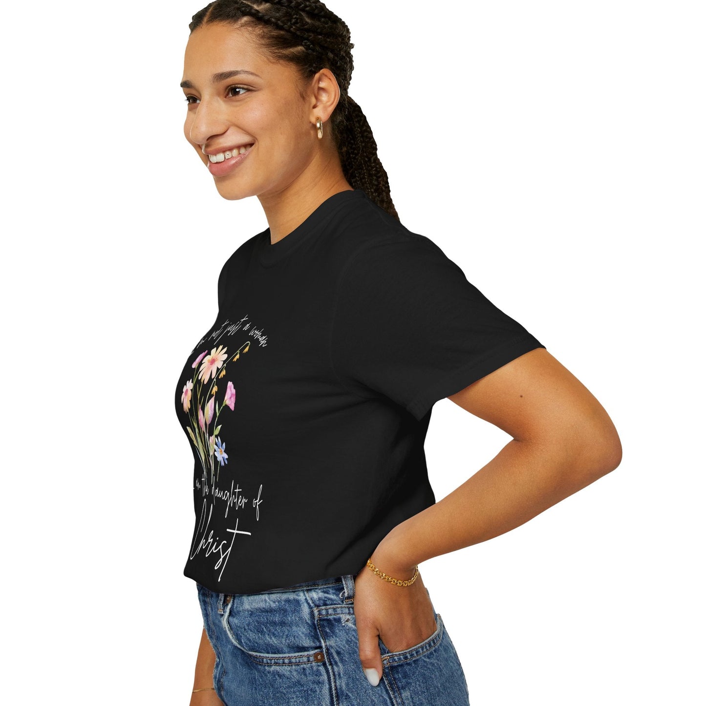 Daughter of Christ Floral T-Shirt - Inspirational Unisex Garment-Dyed Tee