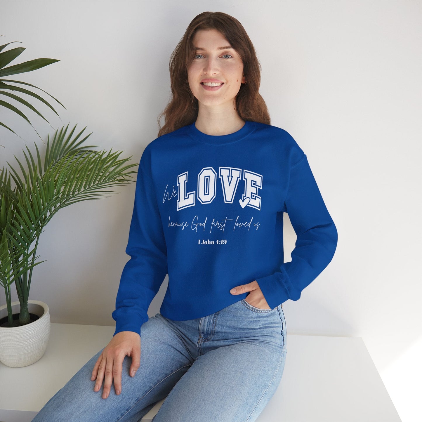 We Love Because God Love Us Unisex Heavy Blend™ Crewneck Sweatshirt – Faith-Inspired Gift for Comfort and Style