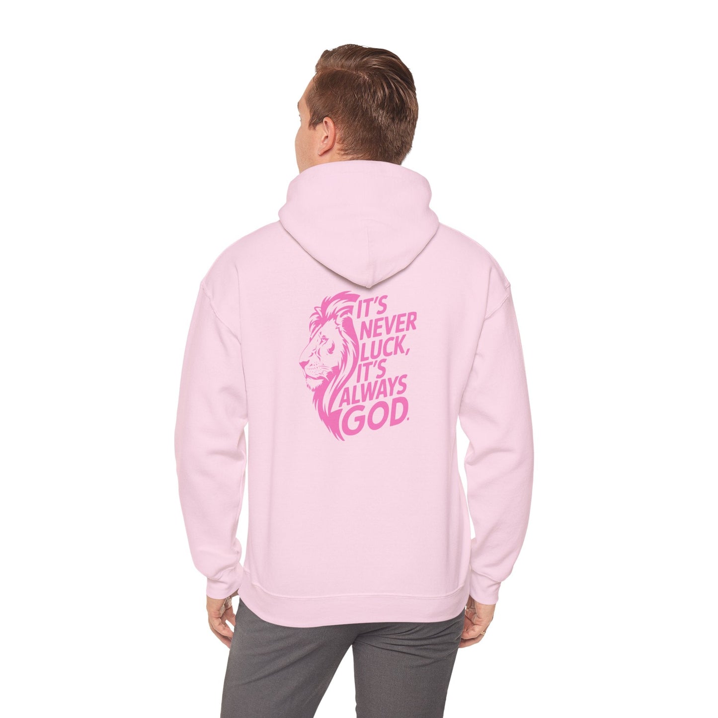 It's Never Luck Faith-Inspired White Hooded Sweatshirt - "It's Never Luck, It's Always God"