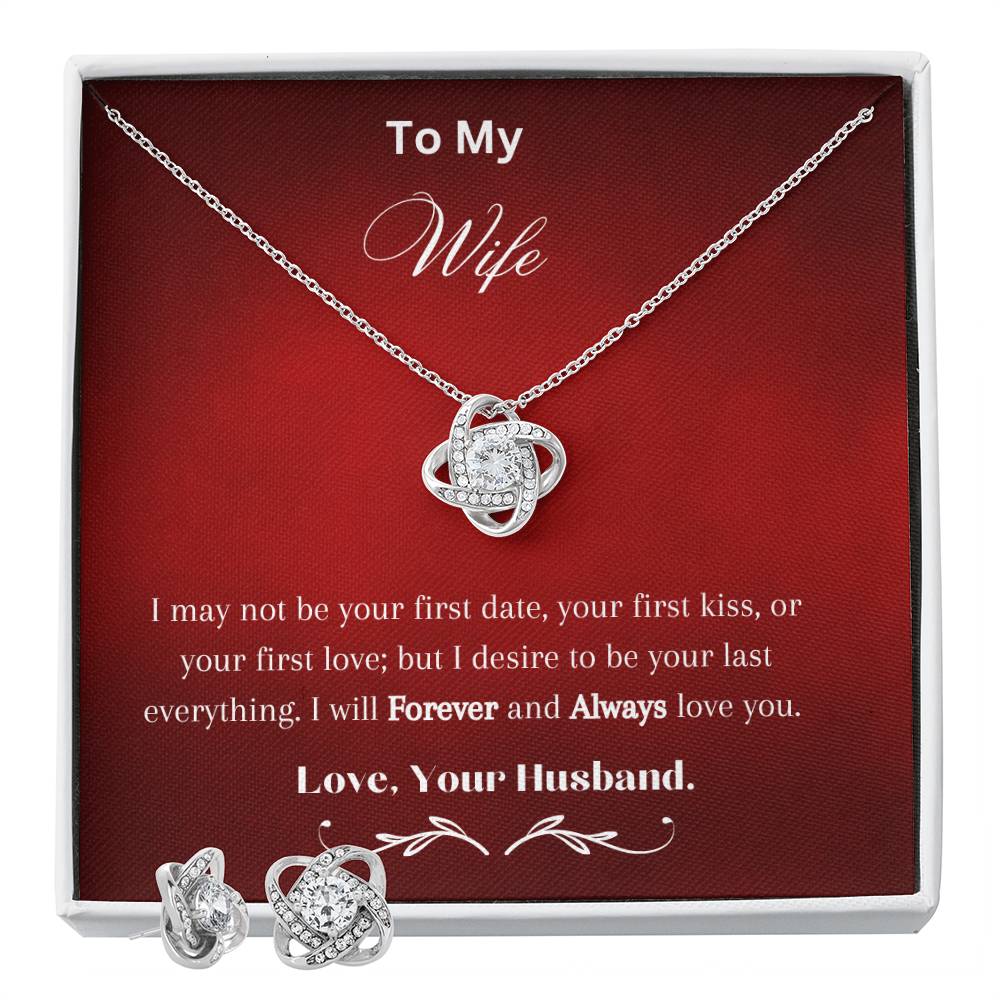 Love Knot Earring & Necklace Set With Love Note