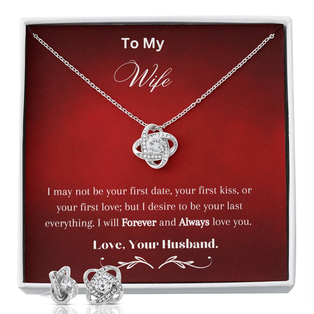 Love Knot Earring & Necklace Set With Love Note