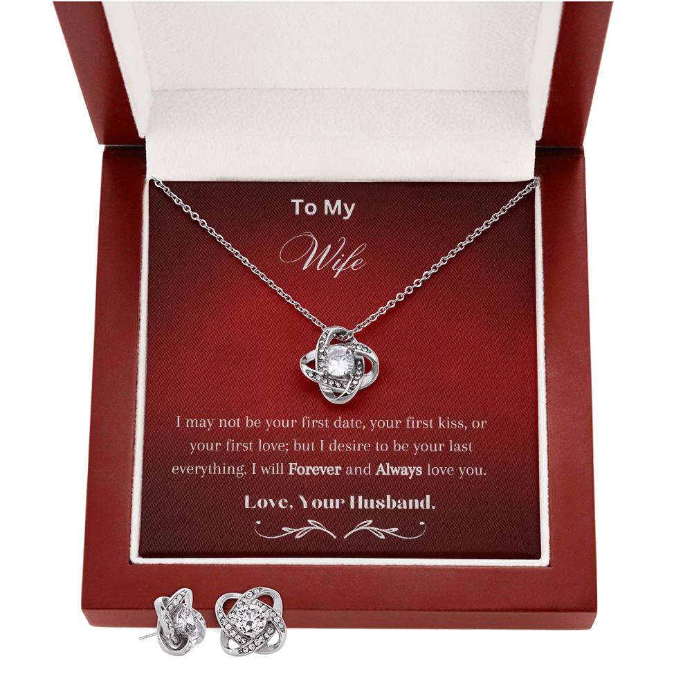 Love Knot Earring & Necklace Set With Love Note
