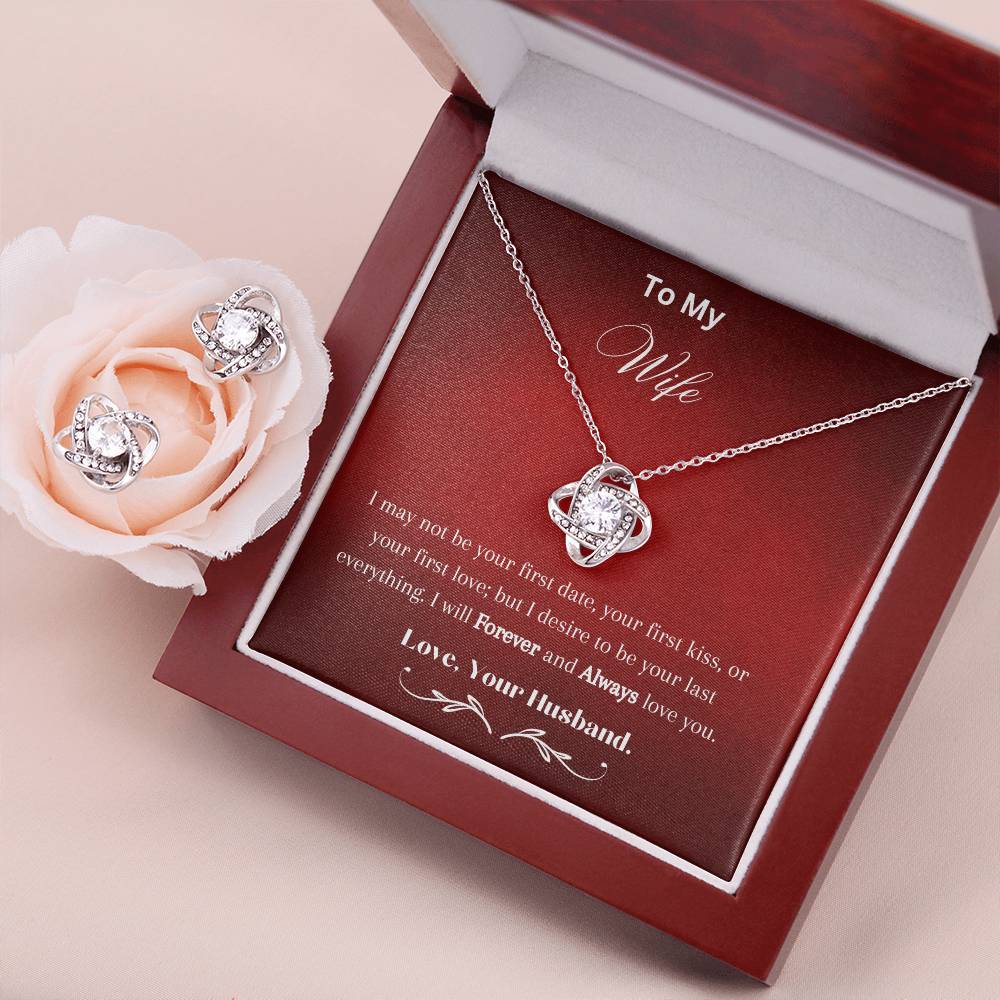 Love Knot Earring & Necklace Set With Love Note