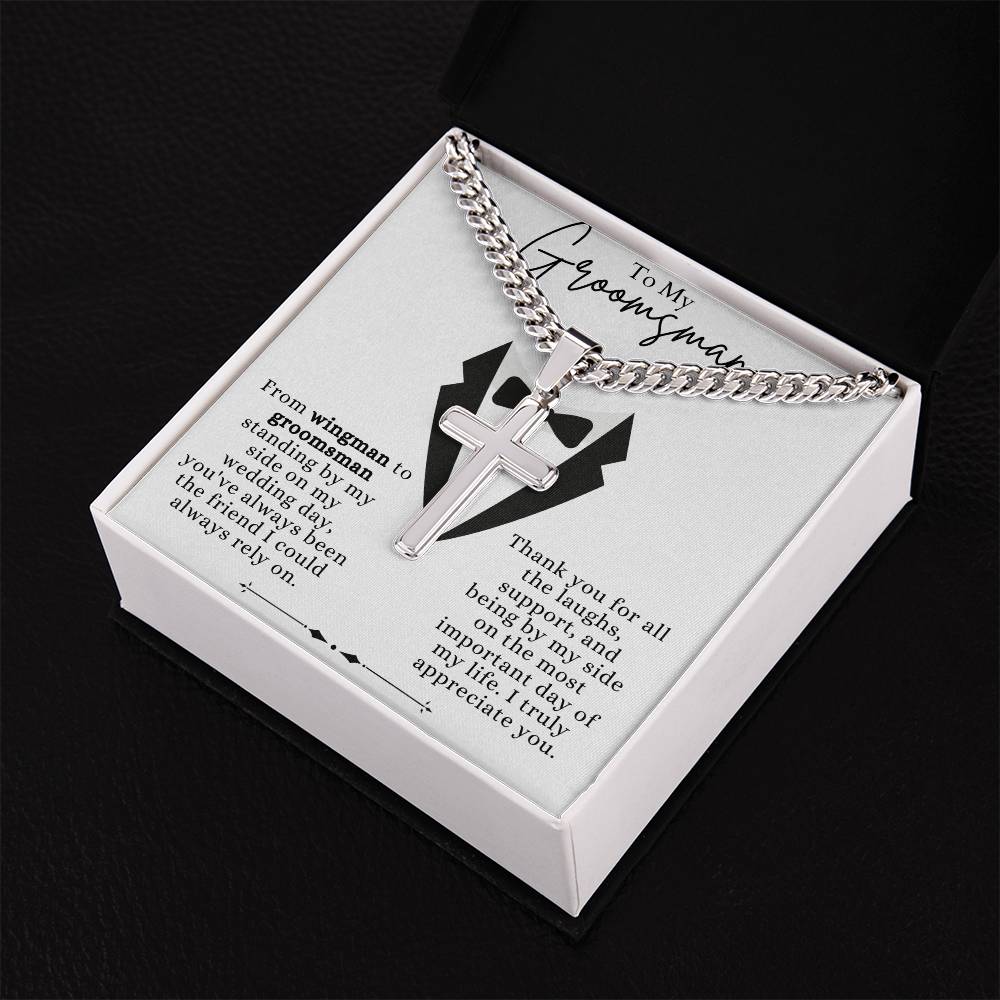 To My Supportive Groomsman Personalized Steel Cross Necklace