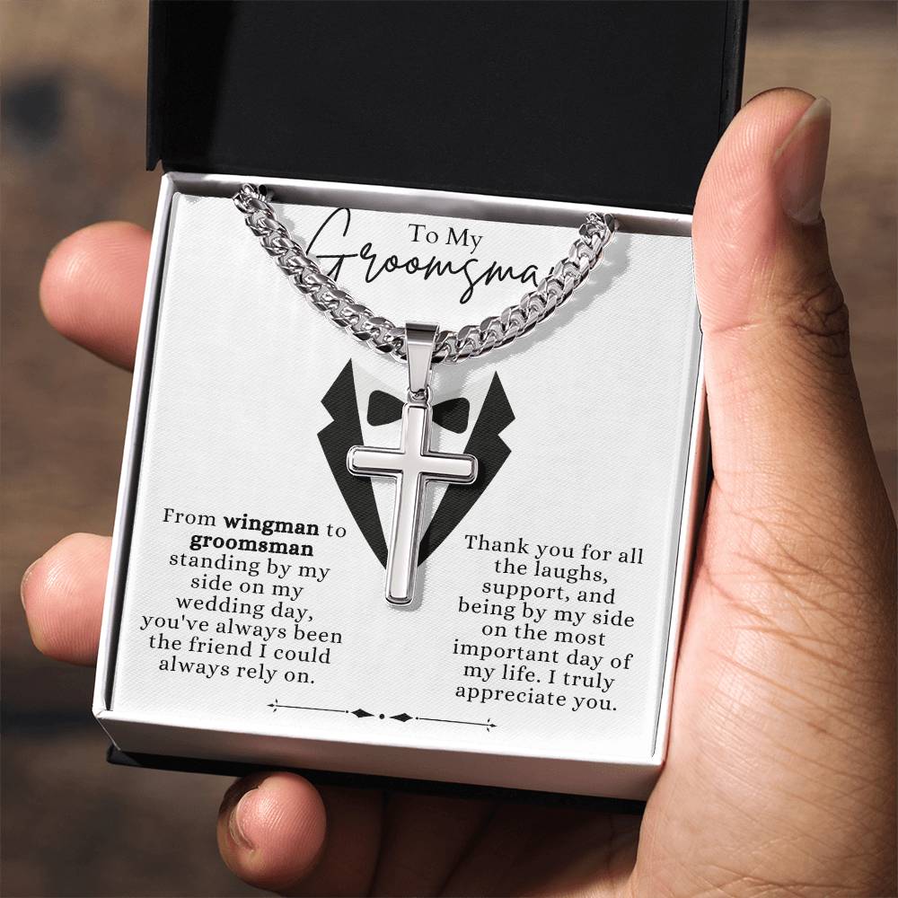 To My Supportive Groomsman Personalized Steel Cross Necklace