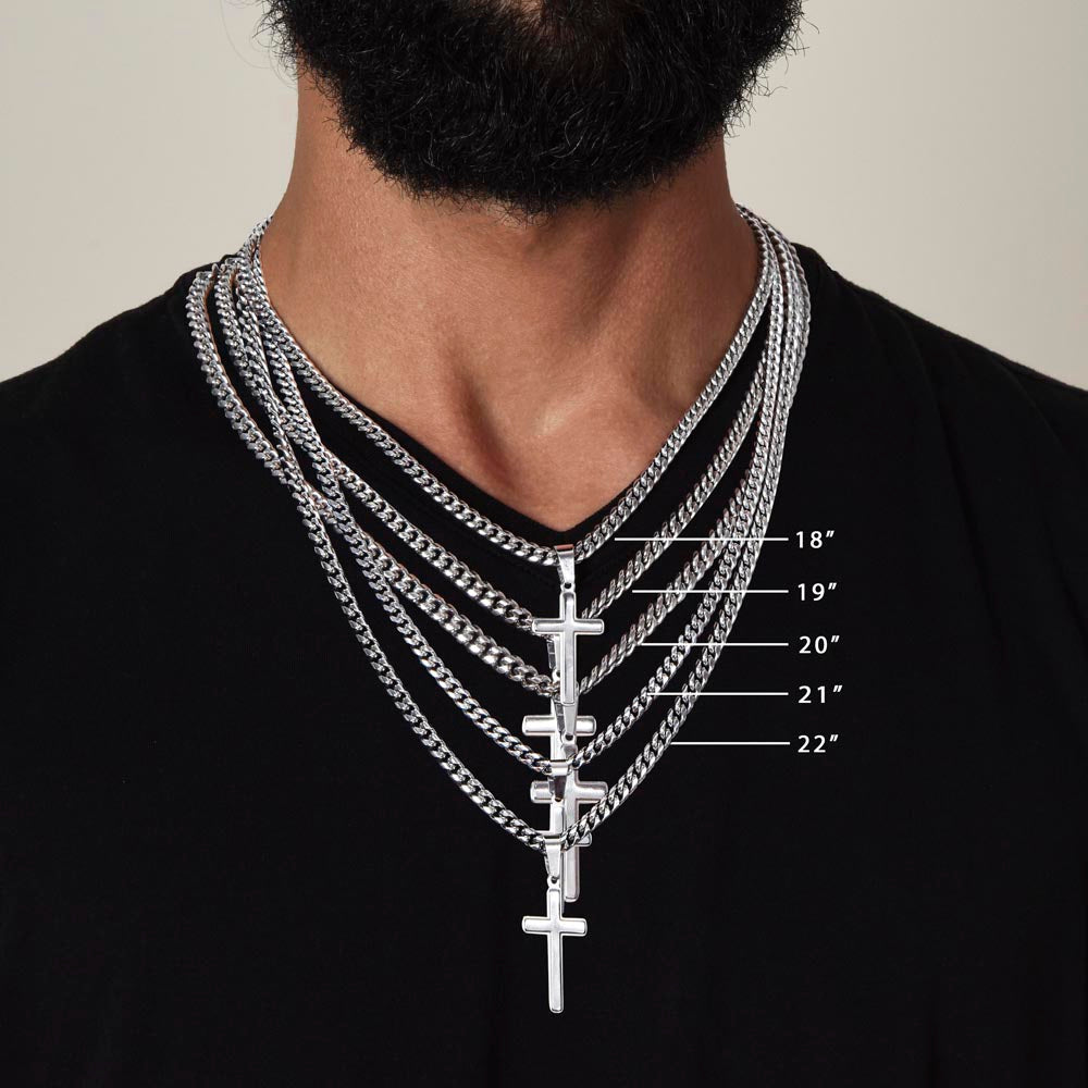 Faith Makes Thinks Possible Personalized Steel Cross Necklace on Cuban Chain