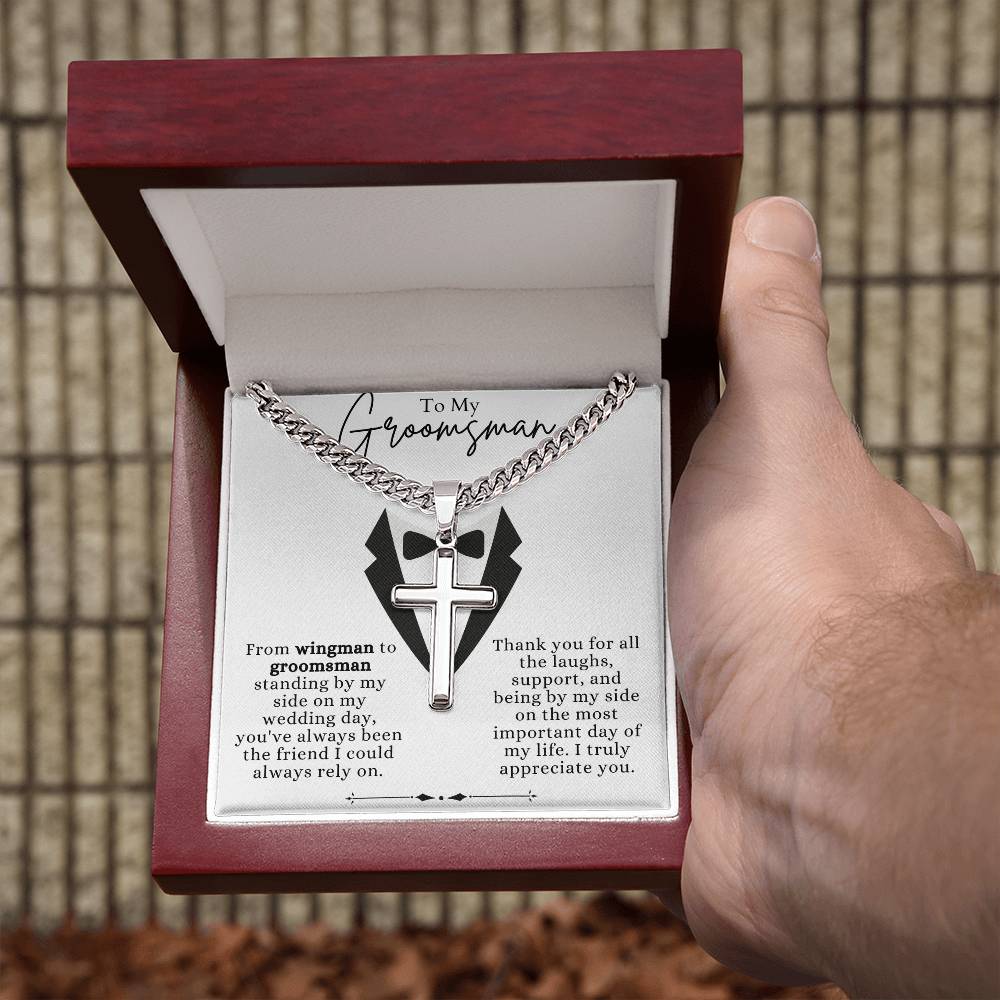 To My Supportive Groomsman Personalized Steel Cross Necklace