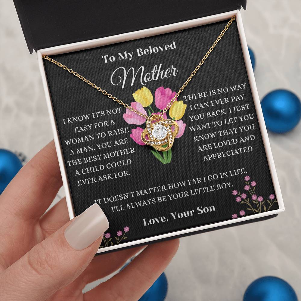 To My Beloved Mother Floral Love Knot Necklace
