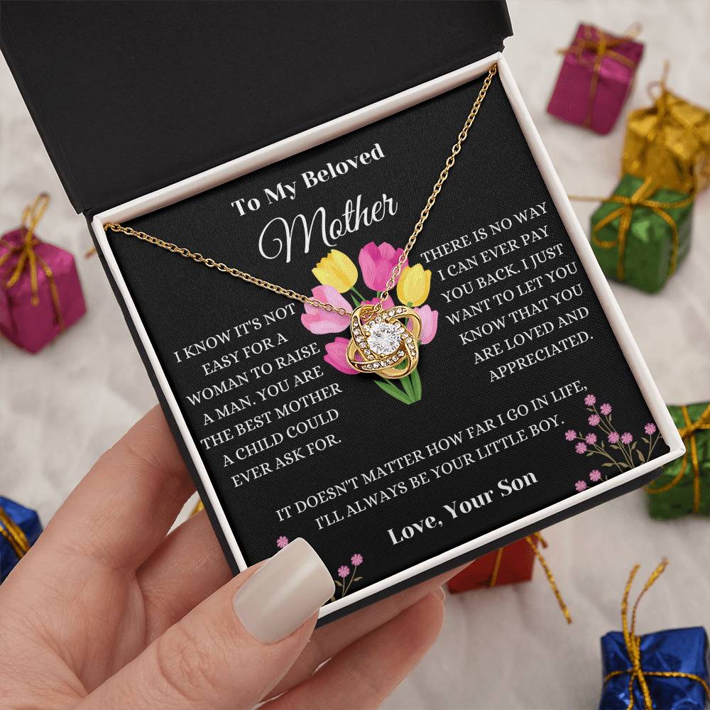 To My Beloved Mother Floral Love Knot Necklace