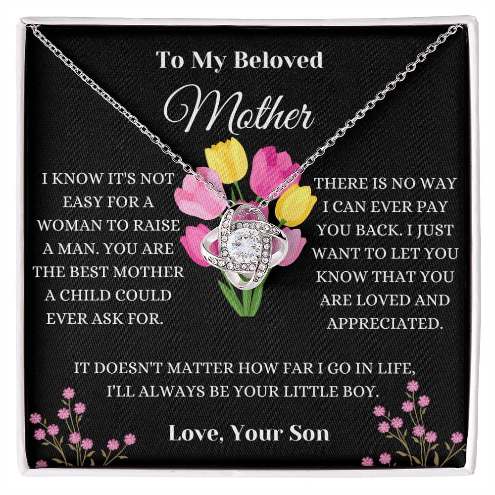 To My Beloved Mother Floral Love Knot Necklace
