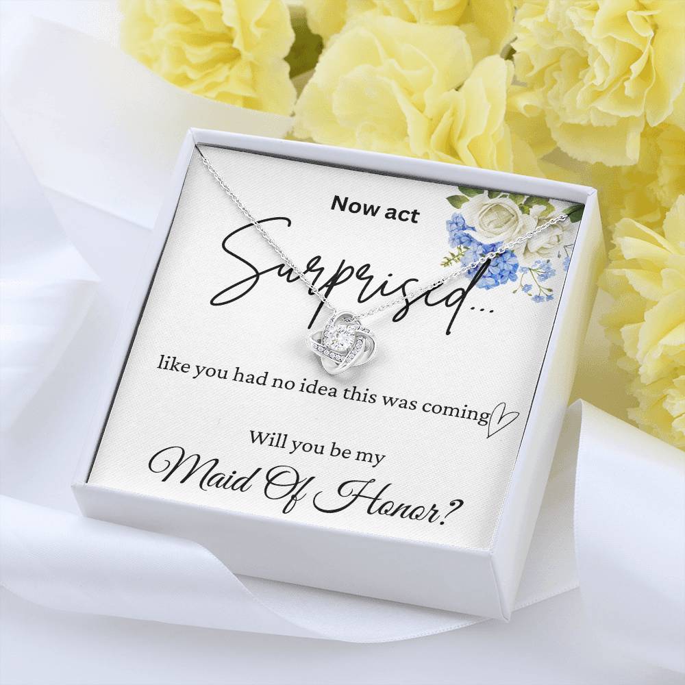 Surprised Maid Of Honor Love Knot Necklace