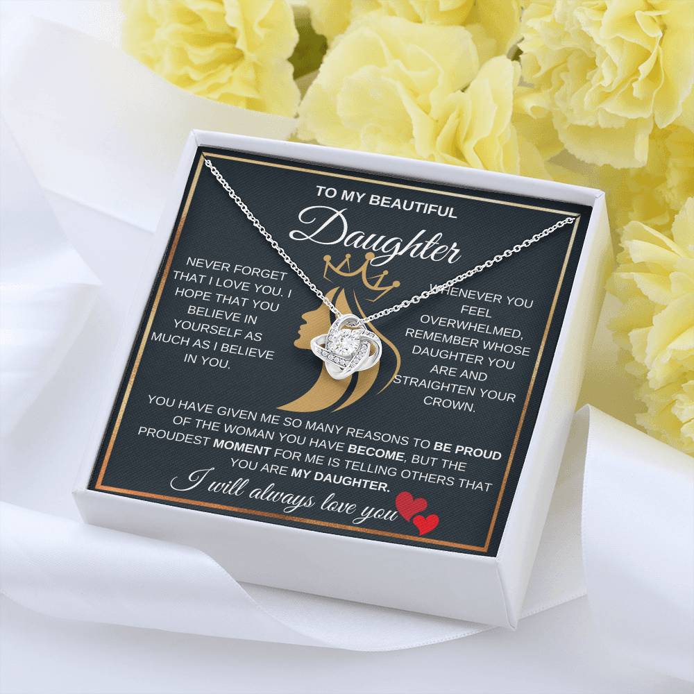 To My Beautiful Daughter With A Beautiful Crown Love Knot Necklace