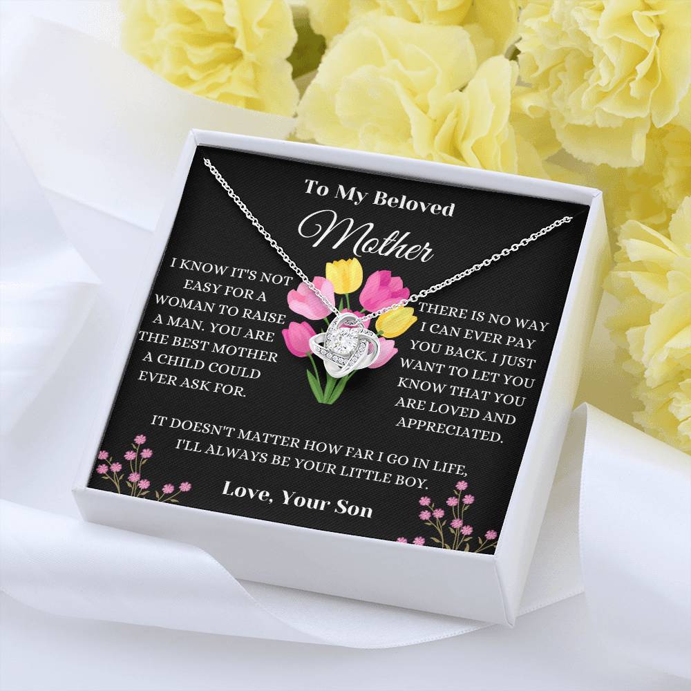 To My Beloved Mother Floral Love Knot Necklace