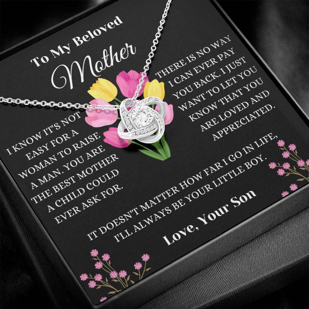 To My Beloved Mother Floral Love Knot Necklace