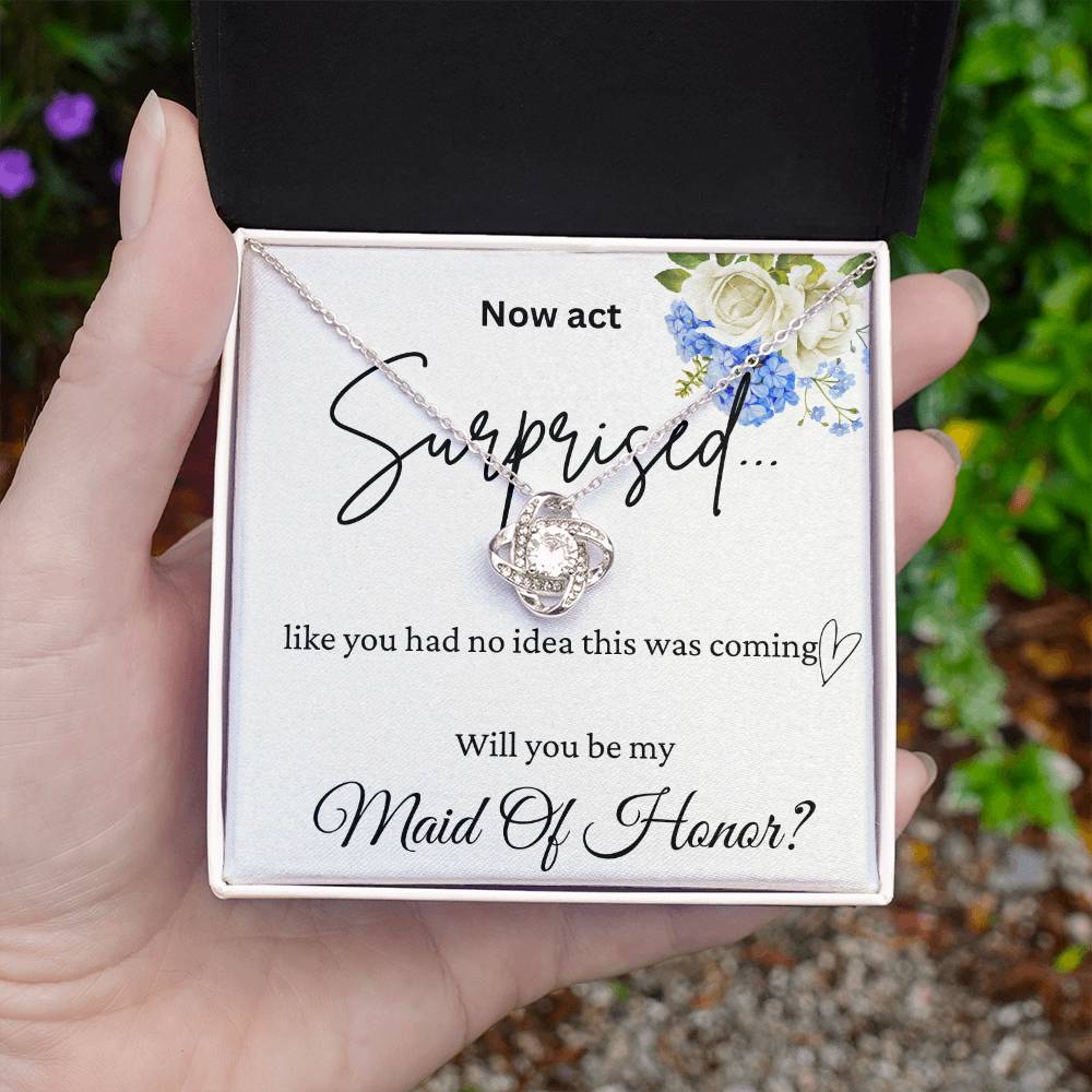 Surprised Maid Of Honor Love Knot Necklace