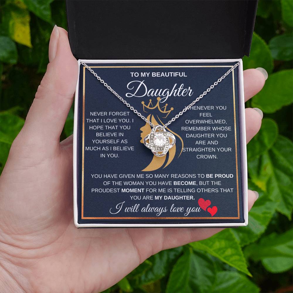 To My Beautiful Daughter With A Beautiful Crown Love Knot Necklace