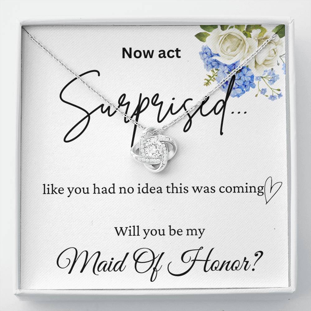 Surprised Maid Of Honor Love Knot Necklace