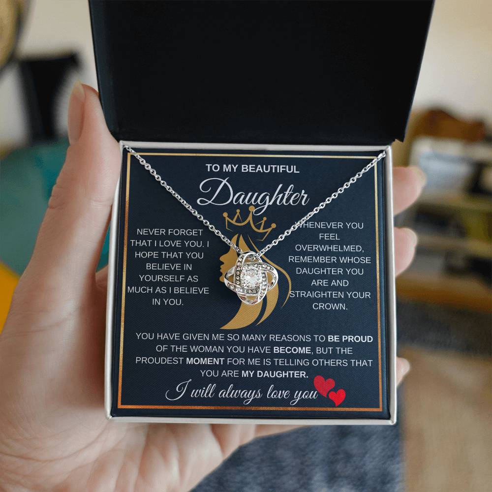 To My Beautiful Daughter With A Beautiful Crown Love Knot Necklace