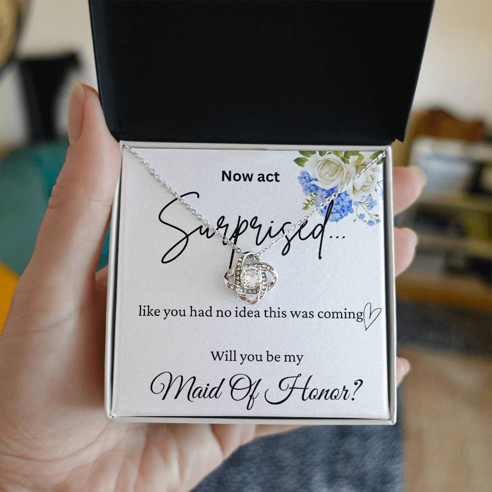 Surprised Maid Of Honor Love Knot Necklace
