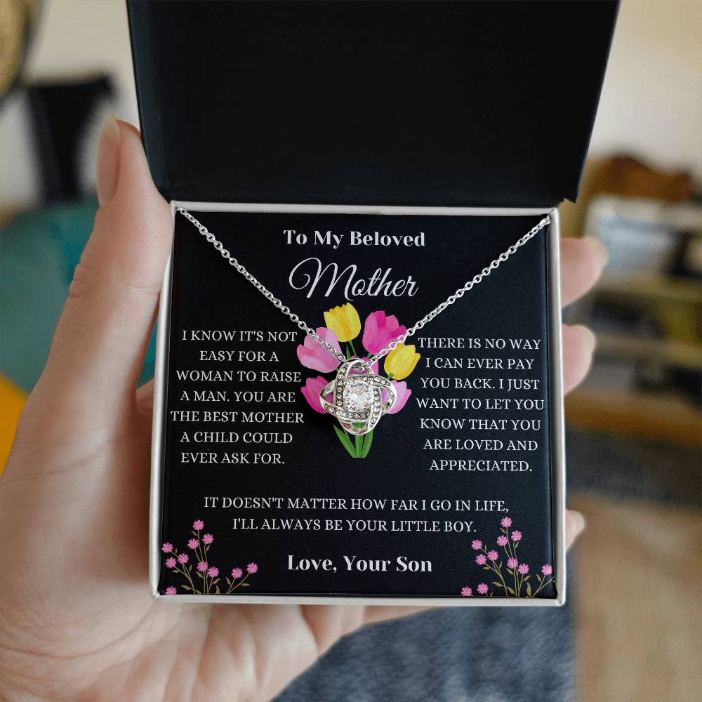To My Beloved Mother Floral Love Knot Necklace