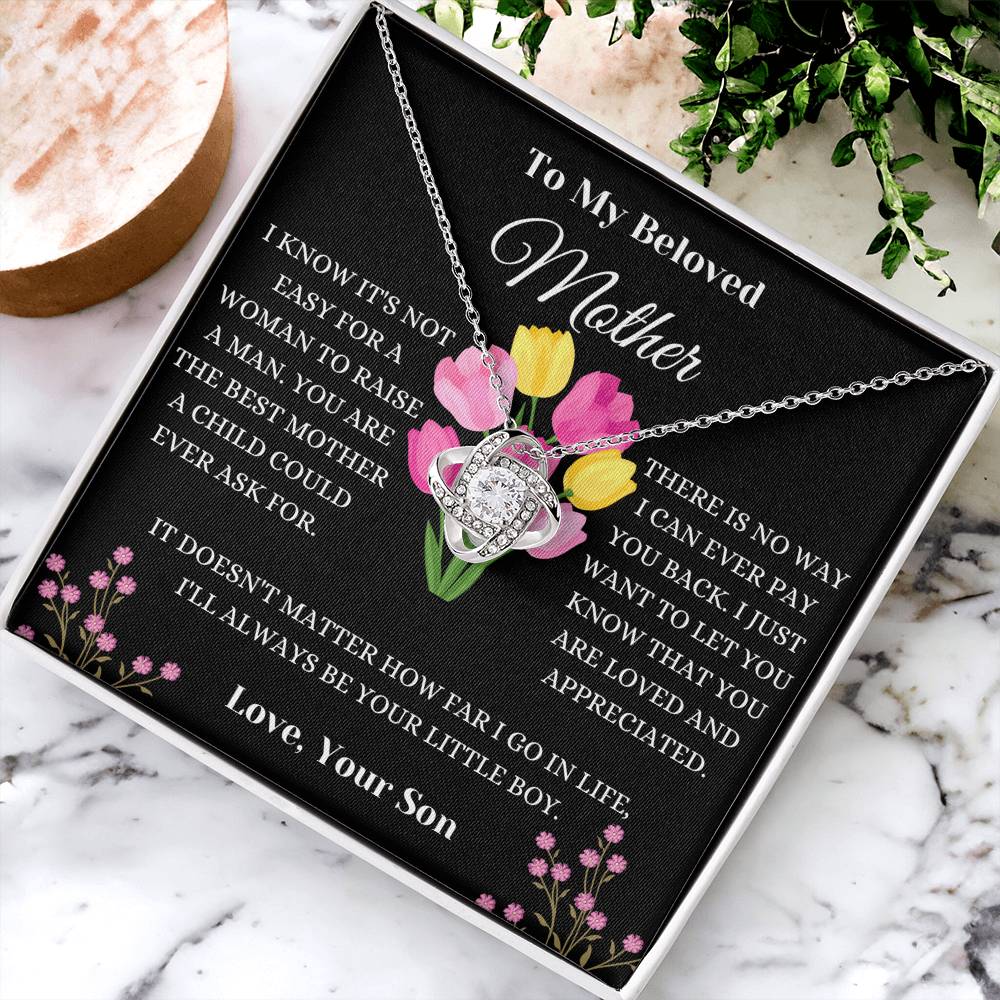 To My Beloved Mother Floral Love Knot Necklace