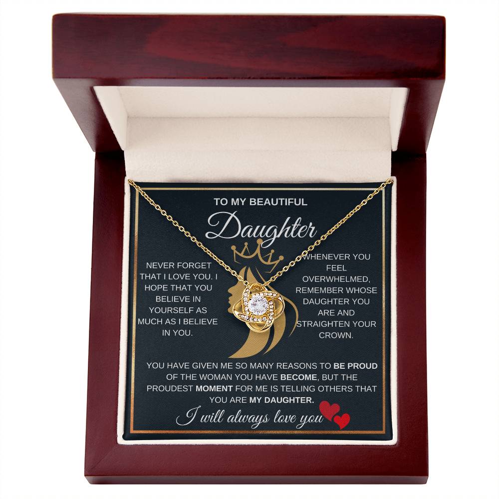 To My Beautiful Daughter With A Beautiful Crown Love Knot Necklace