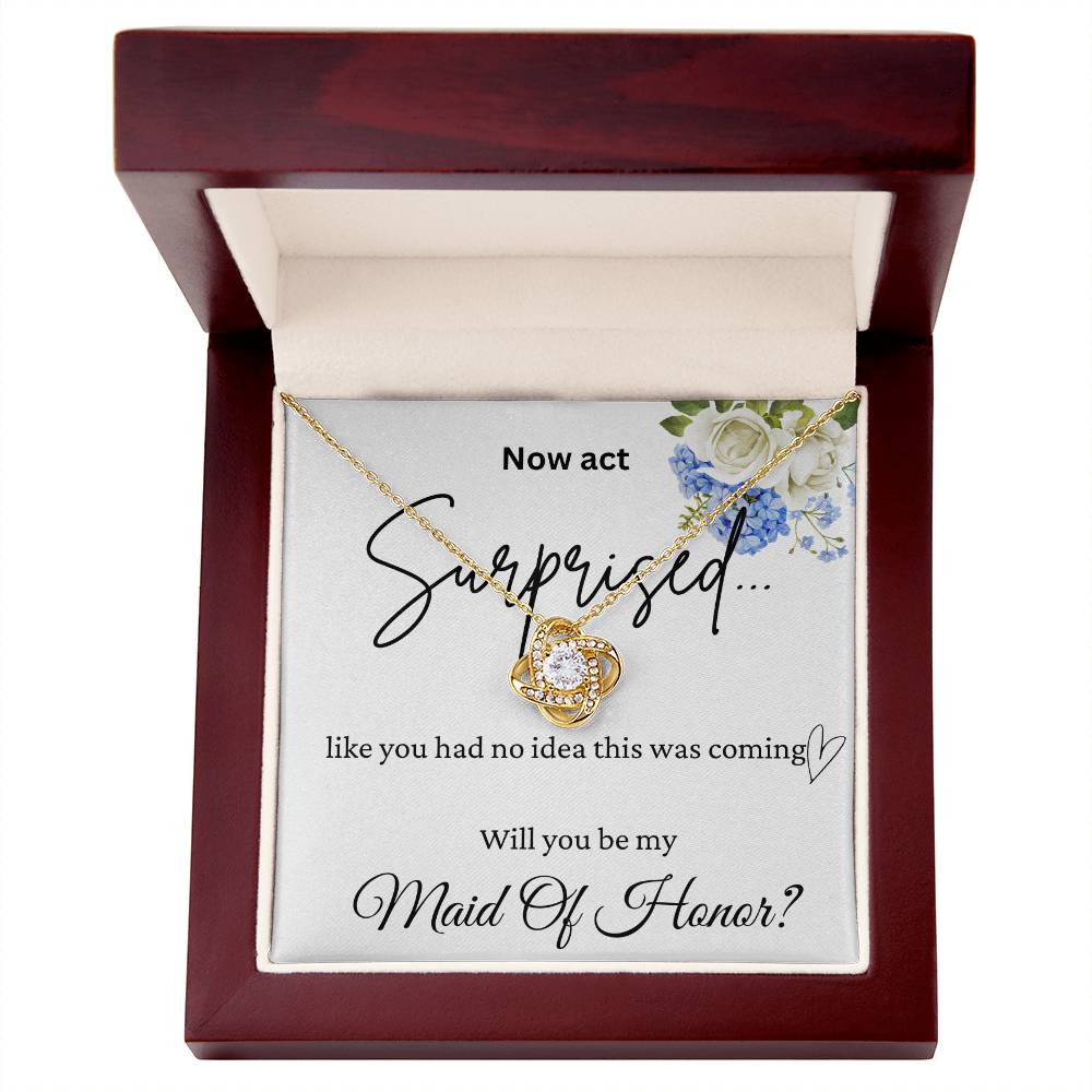 Surprised Maid Of Honor Love Knot Necklace