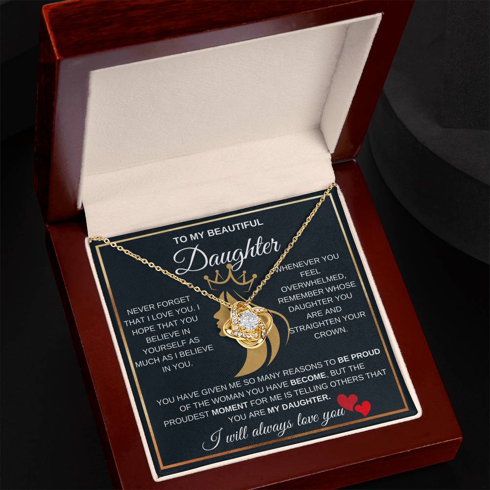 To My Beautiful Daughter With A Beautiful Crown Love Knot Necklace