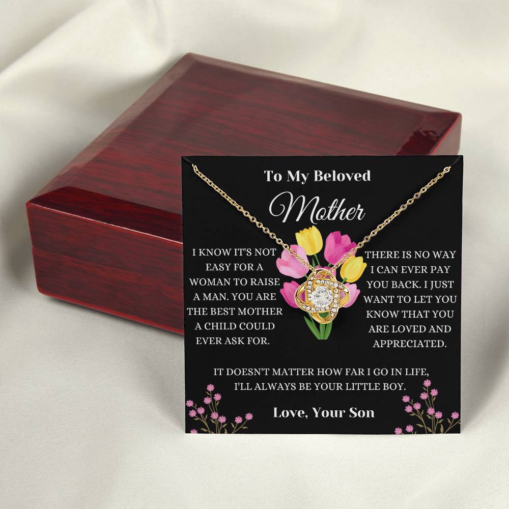 To My Beloved Mother Floral Love Knot Necklace