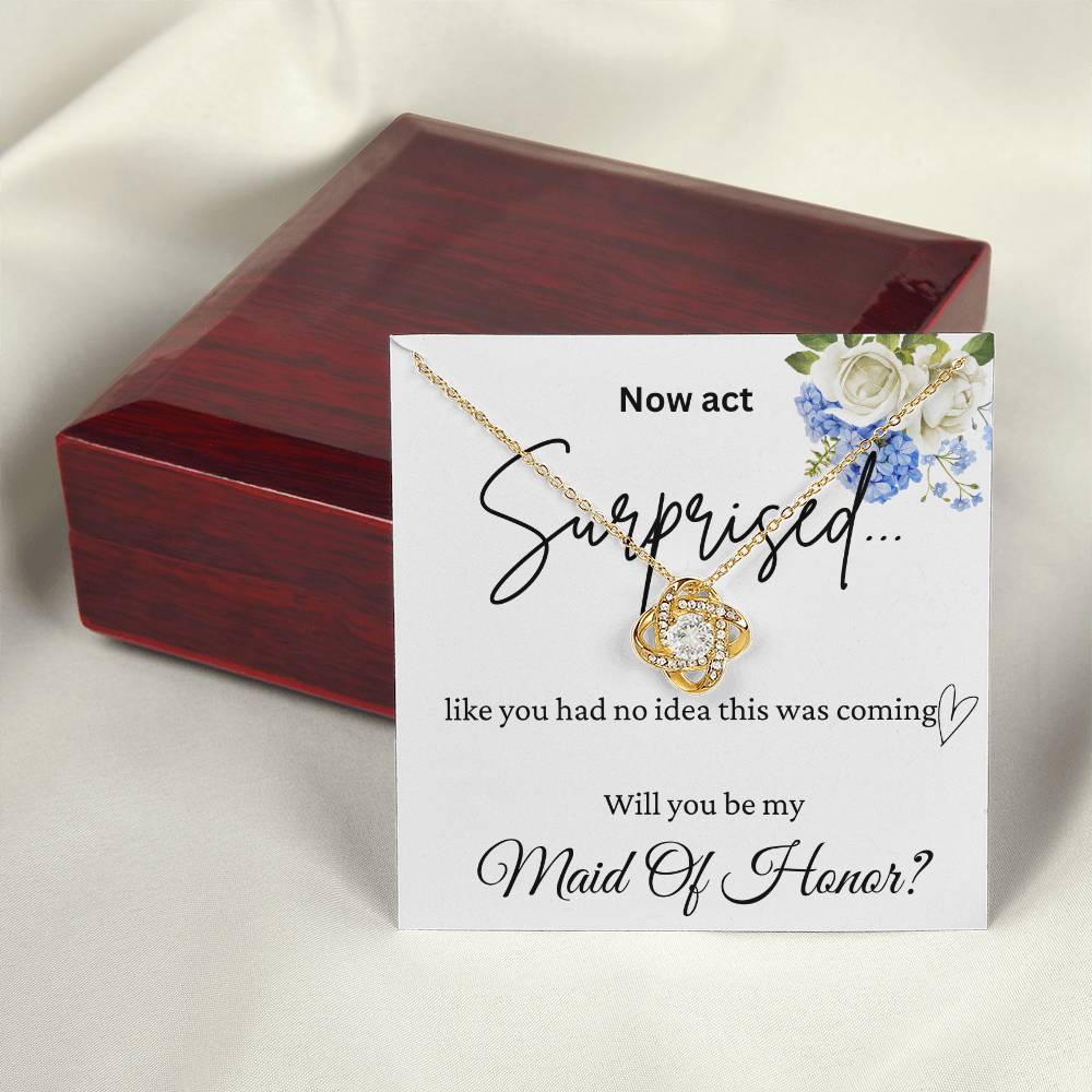 Surprised Maid Of Honor Love Knot Necklace