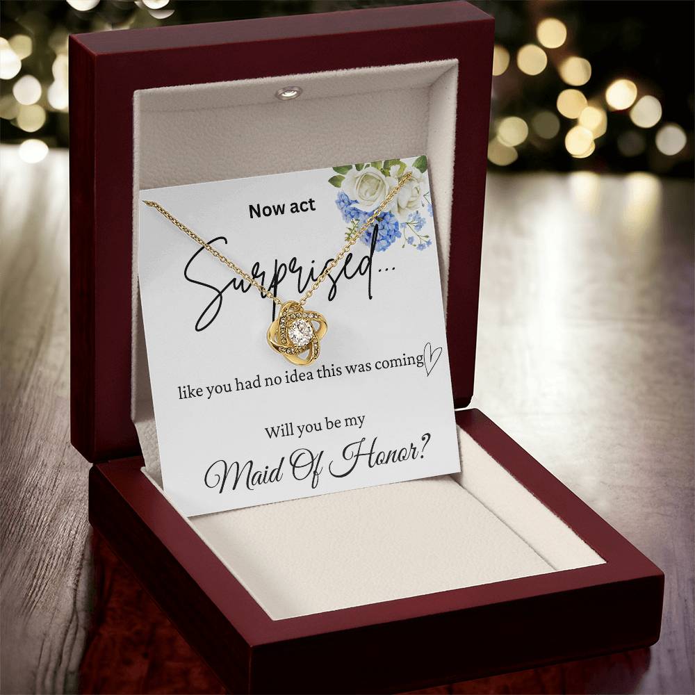 Surprised Maid Of Honor Love Knot Necklace