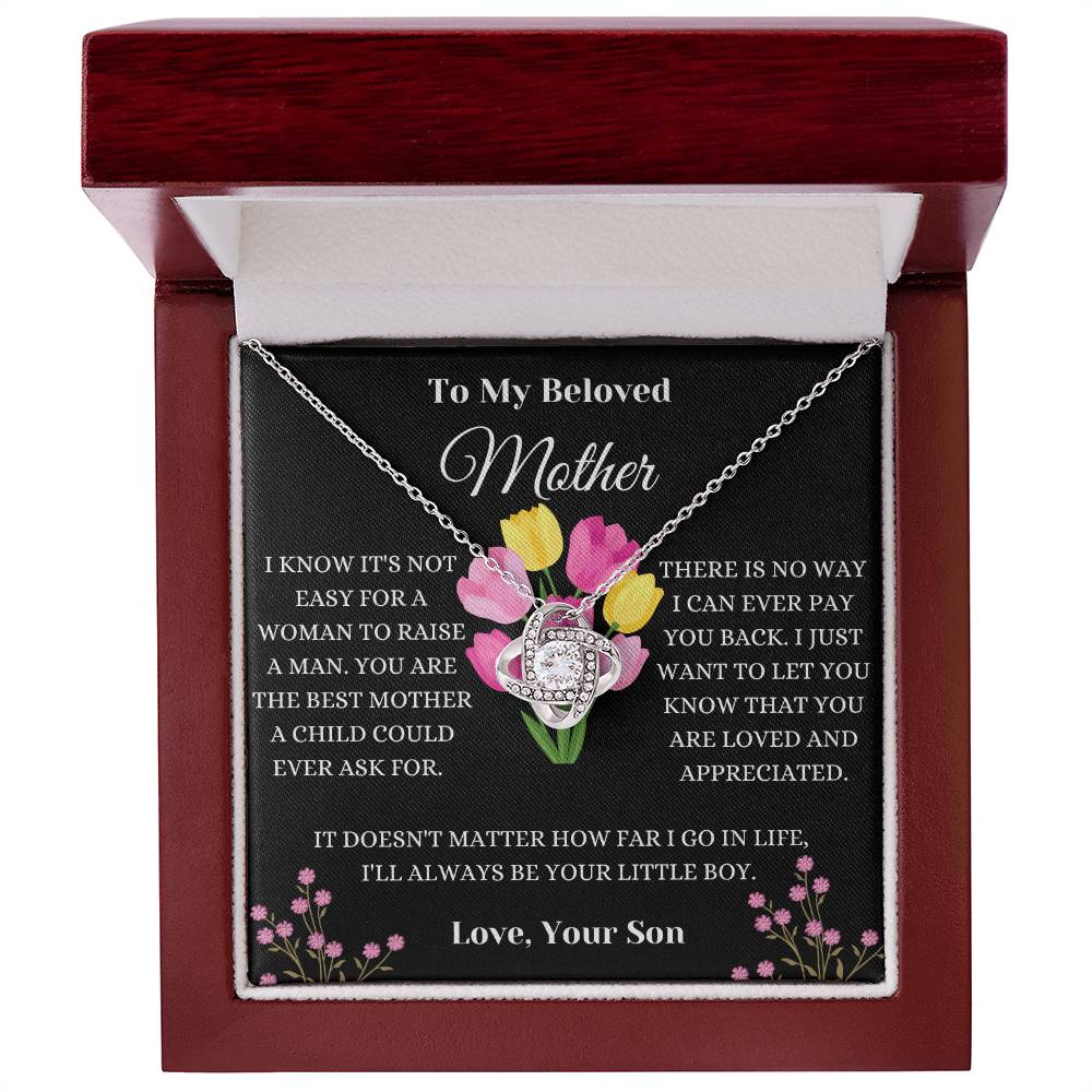 To My Beloved Mother Floral Love Knot Necklace