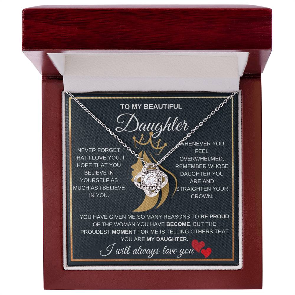 To My Beautiful Daughter With A Beautiful Crown Love Knot Necklace