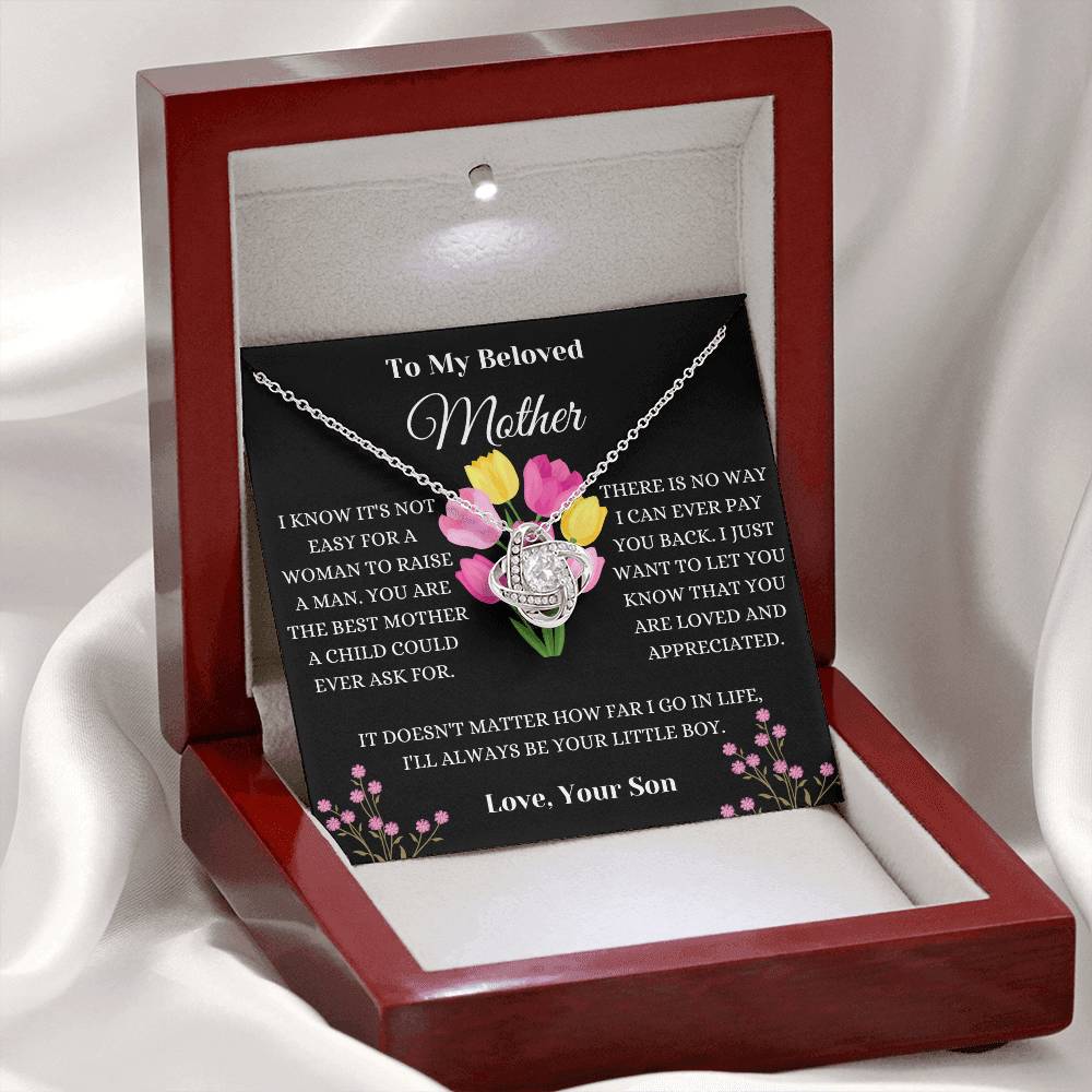 To My Beloved Mother Floral Love Knot Necklace