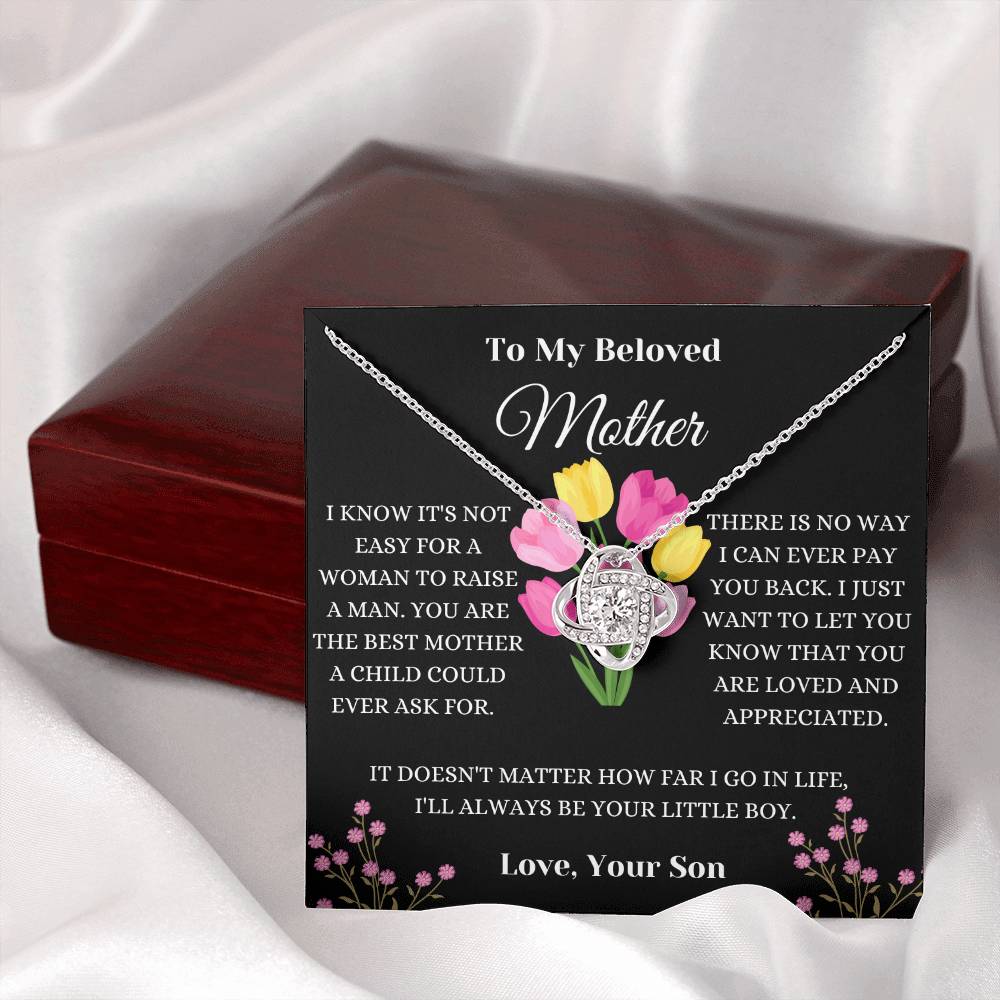 To My Beloved Mother Floral Love Knot Necklace