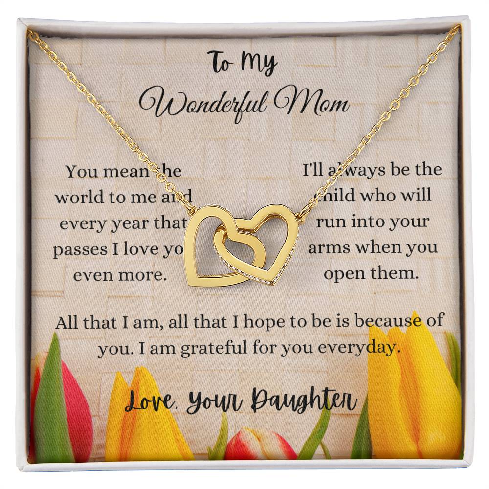 To My Wonderful Mom Interlocking Hearts Necklace