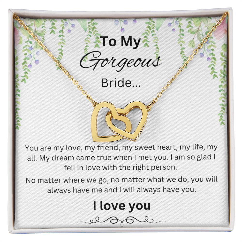 To My Gorgeous Bride Interlocking Hearts Necklace
