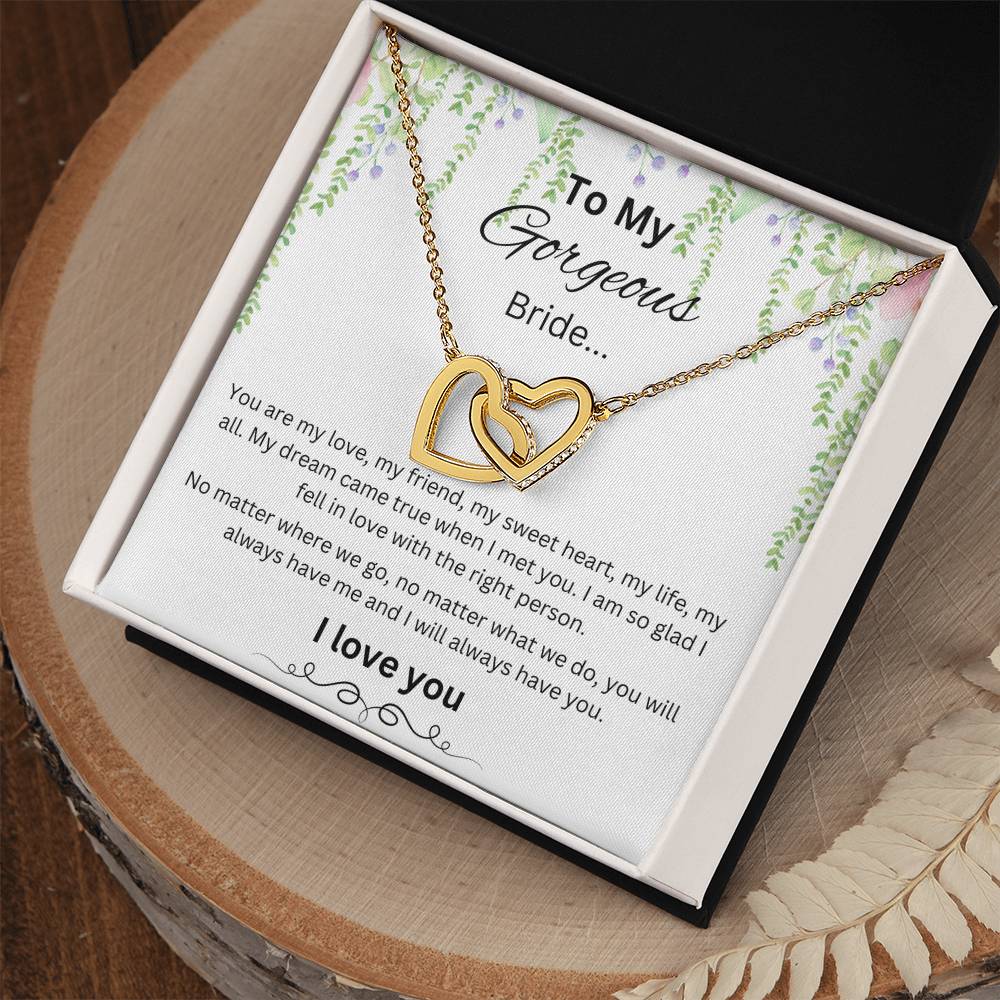 To My Gorgeous Bride Interlocking Hearts Necklace