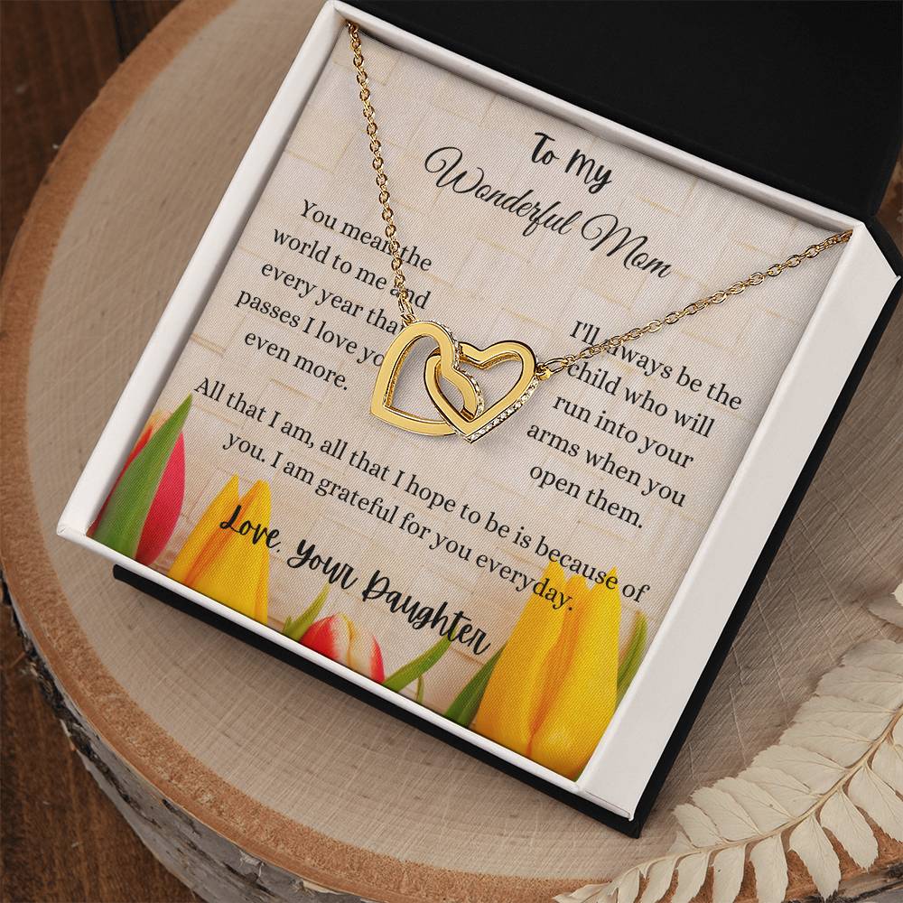 To My Wonderful Mom Interlocking Hearts Necklace