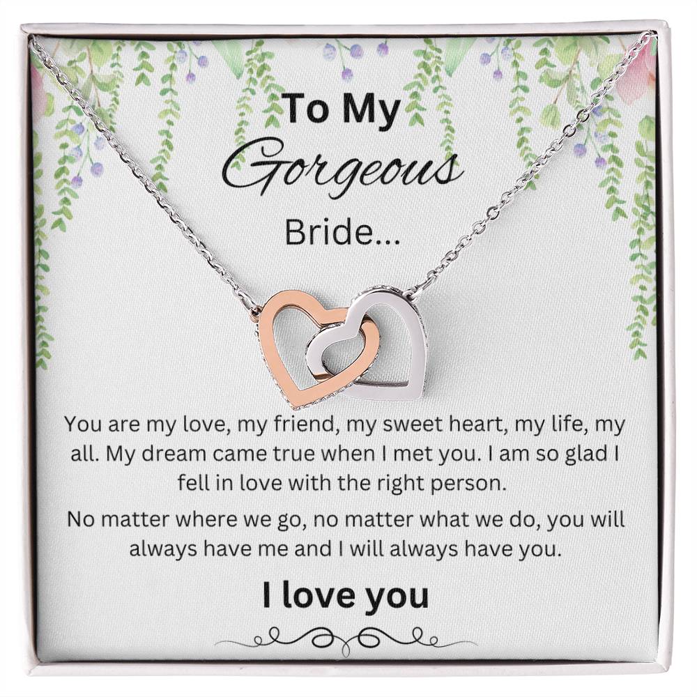 To My Gorgeous Bride Interlocking Hearts Necklace