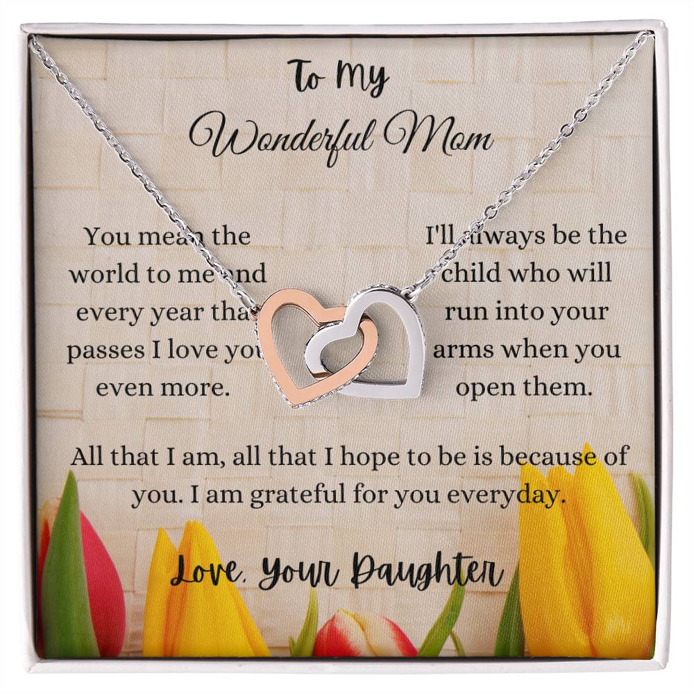 To My Wonderful Mom Interlocking Hearts Necklace