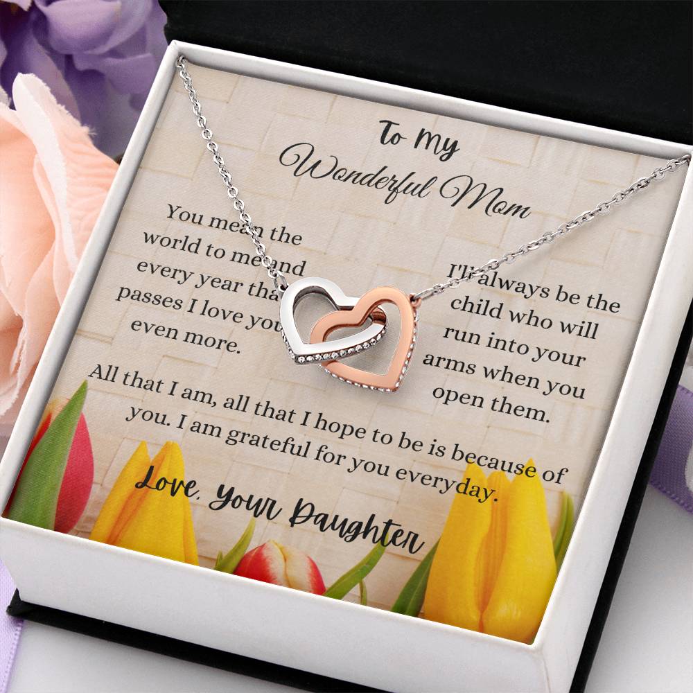 To My Wonderful Mom Interlocking Hearts Necklace