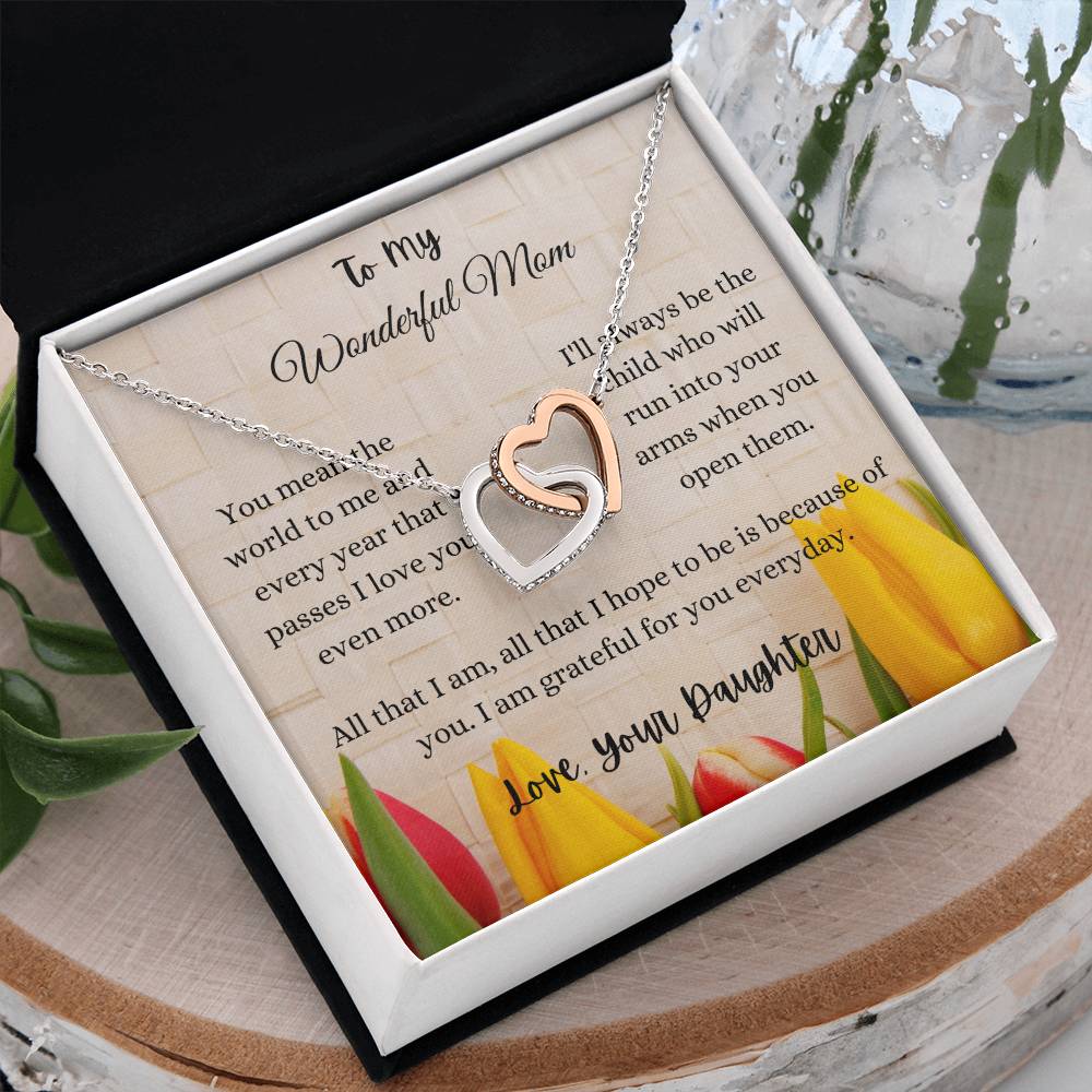 To My Wonderful Mom Interlocking Hearts Necklace