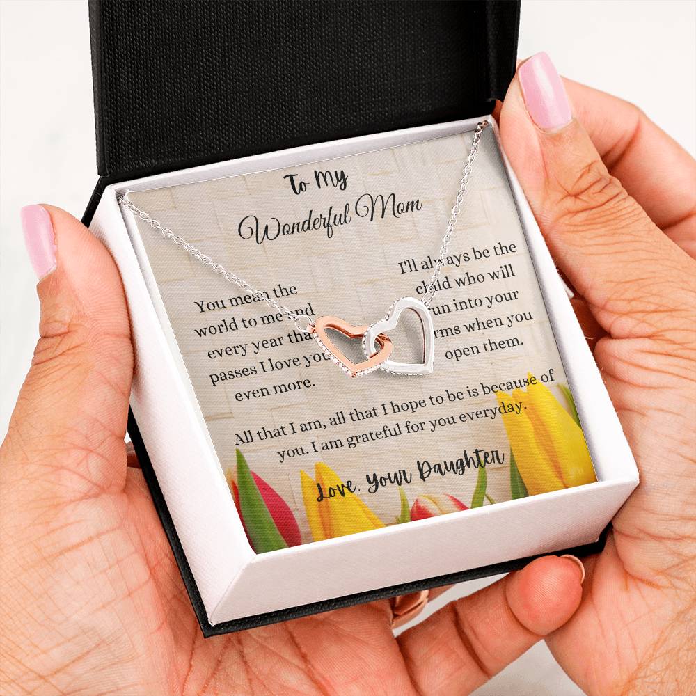 To My Wonderful Mom Interlocking Hearts Necklace