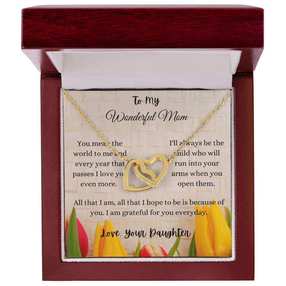 To My Wonderful Mom Interlocking Hearts Necklace