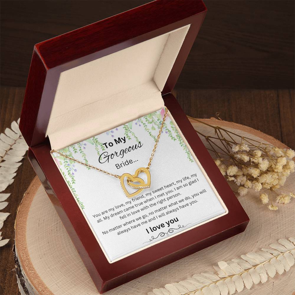 To My Gorgeous Bride Interlocking Hearts Necklace