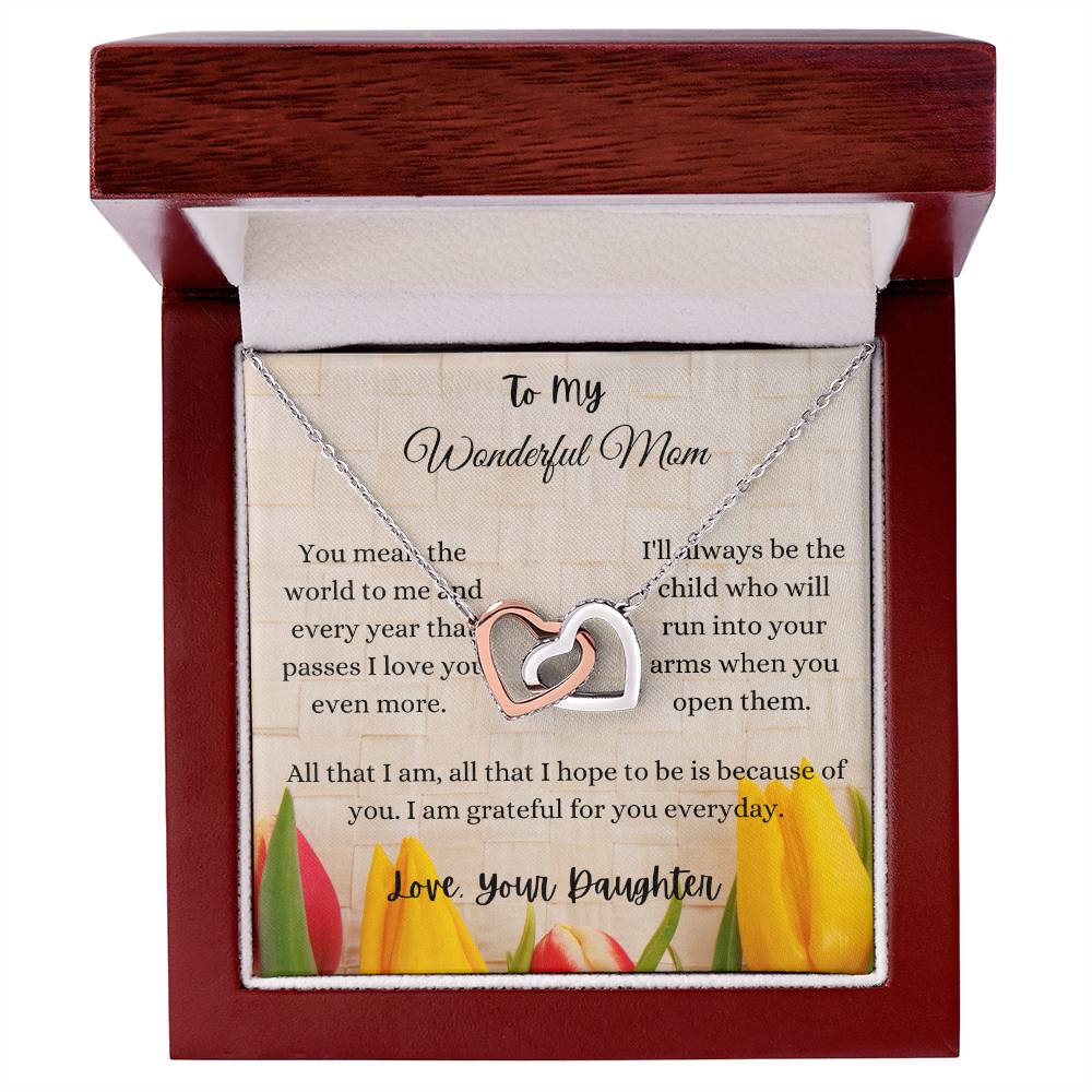 To My Wonderful Mom Interlocking Hearts Necklace
