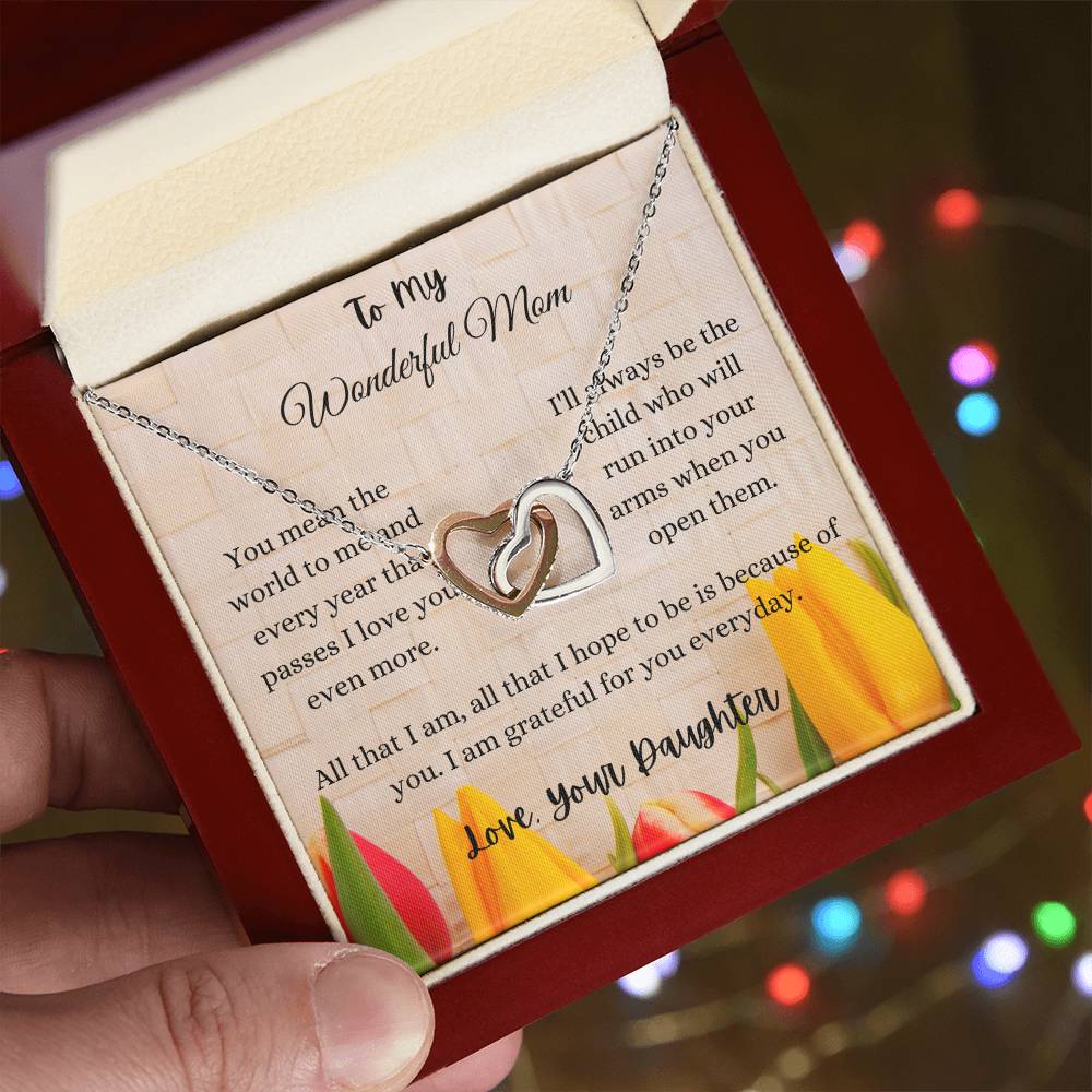 To My Wonderful Mom Interlocking Hearts Necklace